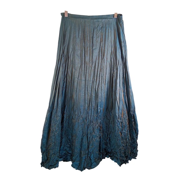 Worthington Petite Maxi Skirt Teal Iridescent Crinkle Pleated Long Skirt Y2K - Picture 1 of 16